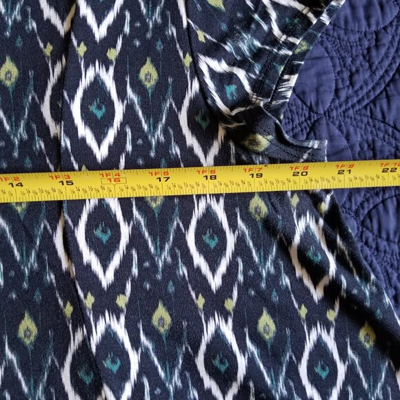 NWOT Karen Kane Ikat Print Crew-neck Cap-sleeve Hi-Lo Elliptical Top Made in USA - Picture 9 of 11